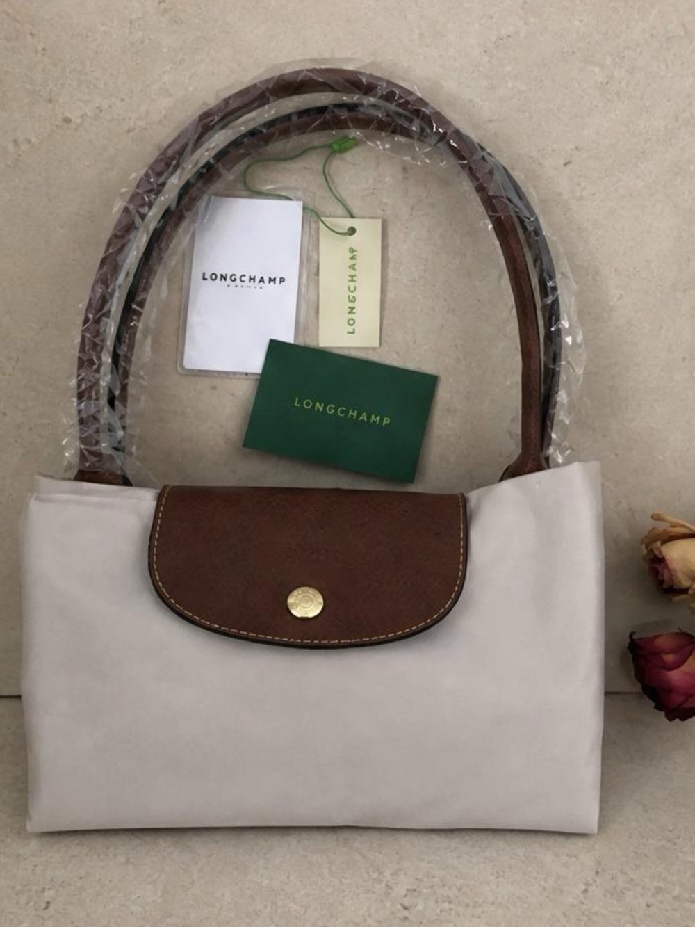 Longchamp Light Gray Tote with Brown Leather Trim - Picture 5 of 9